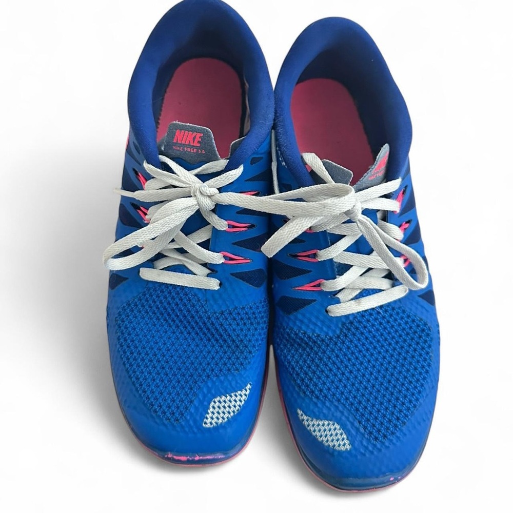 Nike Blue Sneakers with Pink Inner Lining and White Laces